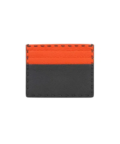 Shop Fendi Leather Card Holder In Black