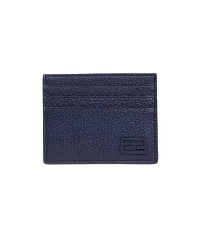 Shop Fendi Leather Card Holder In Blue