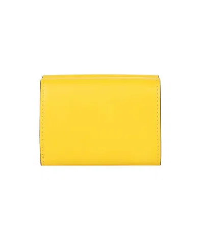 Shop Fendi Leather Tri-fold Wallet In Yellow