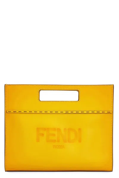 Shop Fendi Mini Leather Tote In Yellow