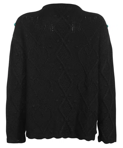 Shop Gcds Puffy Long Sleeve Crew-neck Sweater In Black
