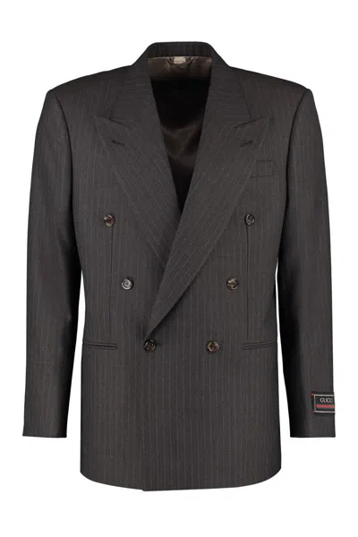 Shop Gucci Double-breasted Wool Jacket In Grey
