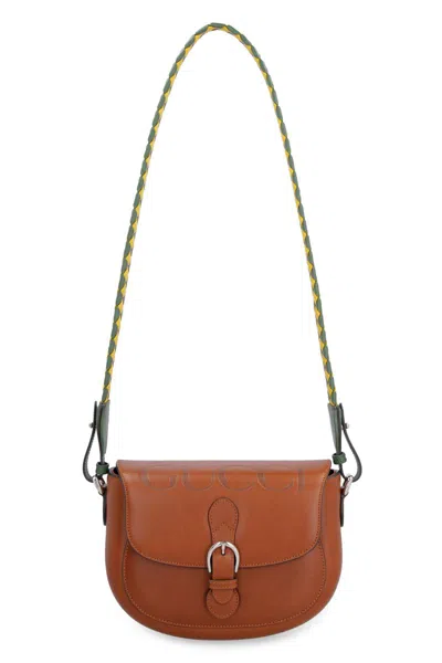 Shop Gucci Leather Crossbody Bag In Brown