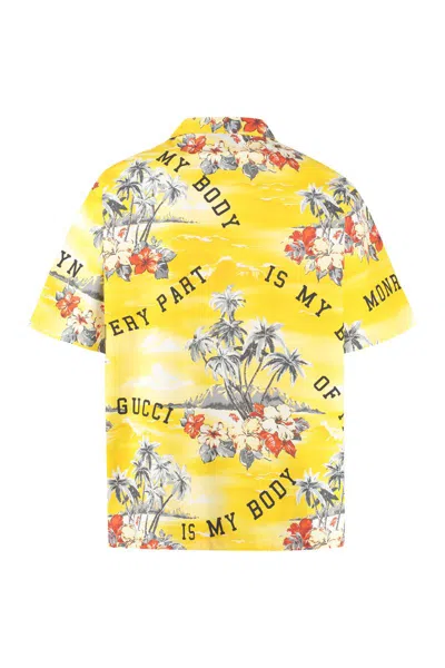 Shop Gucci Printed Bowling Shirt In Yellow
