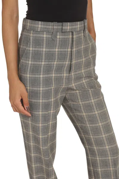 Shop Gucci Prince Of Wales Checked Wool-linen Blend Trousers In Grey