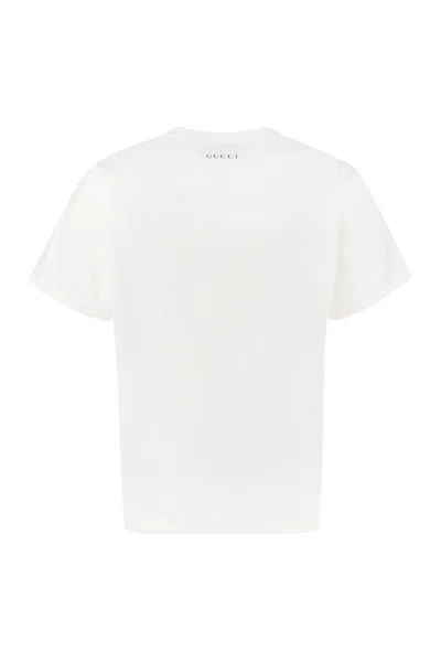 Shop Gucci Printed Cotton T-shirt In Ivory
