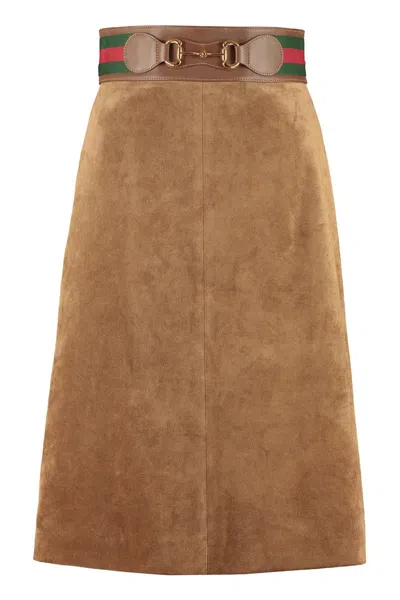 Shop Gucci Suede Skirt In Brown