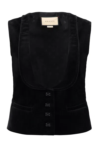 Shop Gucci Velvet Vest In Black