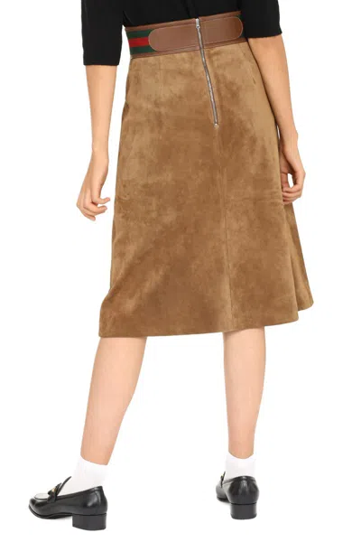 Shop Gucci Suede Skirt In Brown