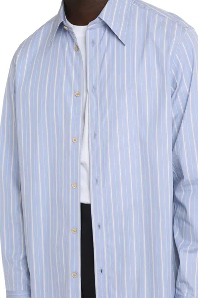 Shop Gucci Striped Cotton Shirt In Blue