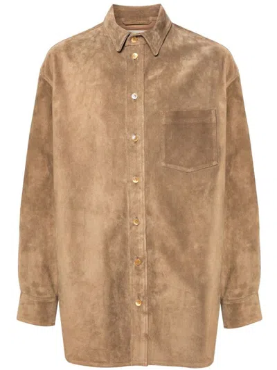 Shop Marni Leather Shirt Clothing In Brown