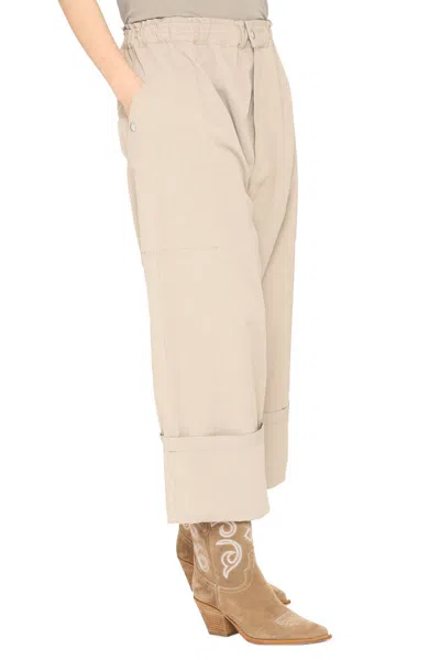 Shop Moncler Genius 2 Moncler 1952 - Cotton Blend Wide Leg Trousers In Beige