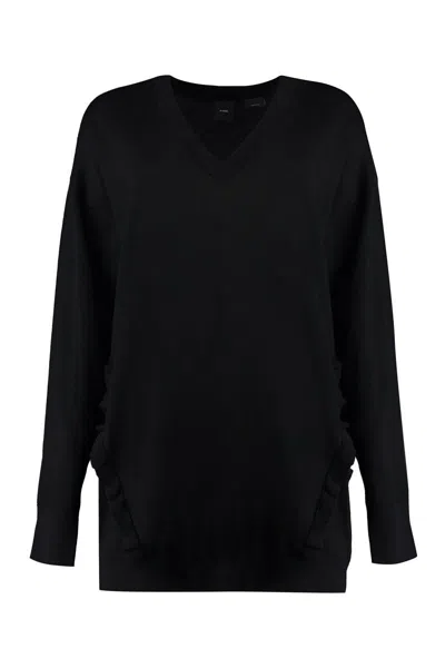 Shop Pinko Wool V-neck Sweater In Black
