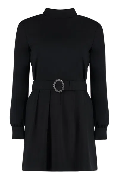 Saint Laurent Wool-cotton Belted A-line Mini Dress In Black