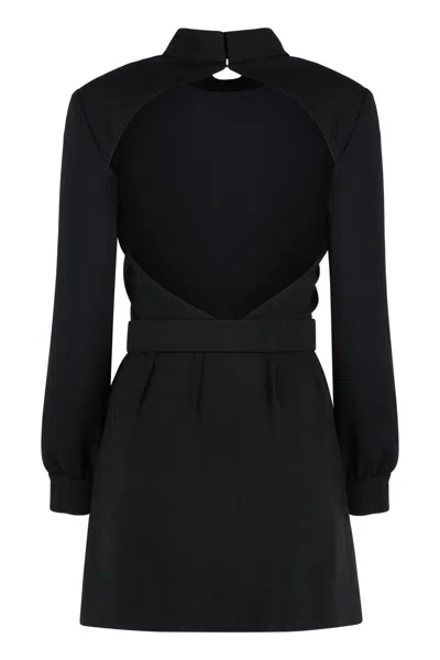 Shop Saint Laurent Belted Crepe Dress In Black