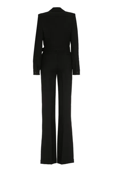 Shop Saint Laurent Long Wool Jumpsuit In Black
