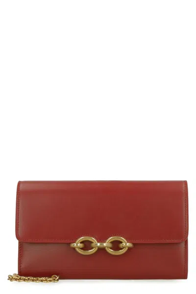 Shop Saint Laurent Maillon Leather Wallet On Chain In Burgundy