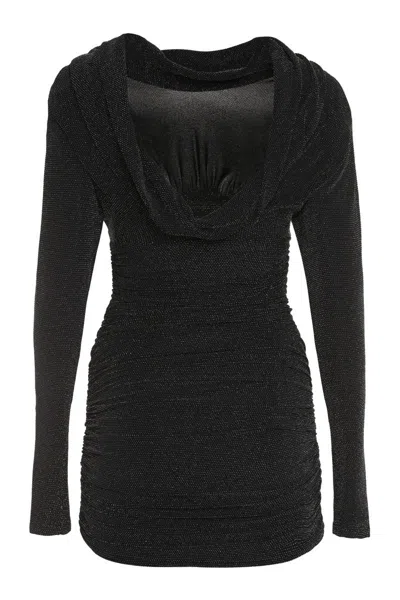 Shop Saint Laurent Lurex Knit Dress In Black