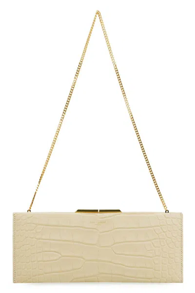 Shop Saint Laurent Midnight Leather Clutch In Ivory