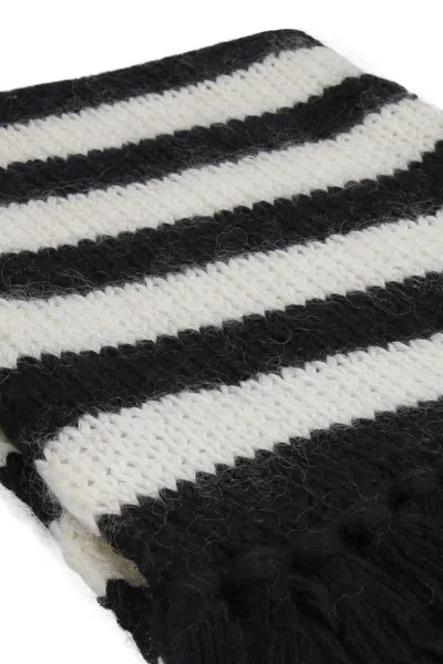 Shop Saint Laurent Striped Wool-mohair Blend Scarf In Black