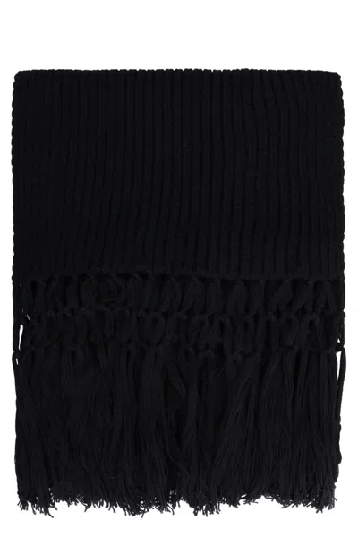 Shop Saint Laurent Wool Scarf With Fringes In Black