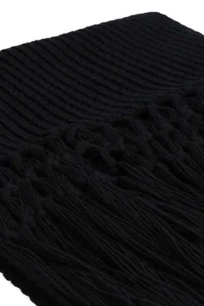 Shop Saint Laurent Wool Scarf With Fringes In Black