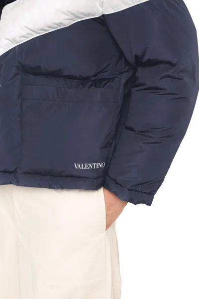 Shop Valentino Full Zip Down Jacket In Blue