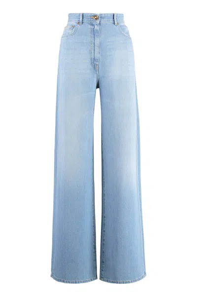 Shop Versace High-waist Wide-leg Jeans In Denim
