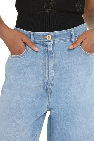 Shop Versace High-waist Wide-leg Jeans In Denim