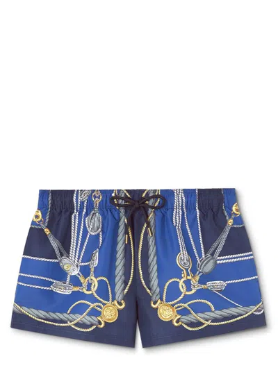 Shop Versace Printed Swimsuit In Blue