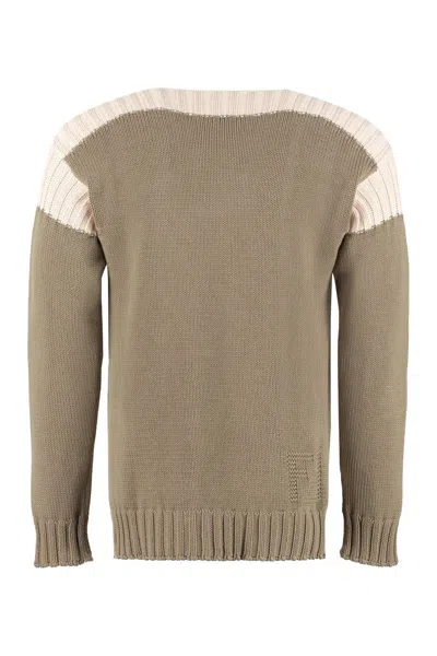 Shop Fendi Color-block Cotton-cashmere Sweater In Mud