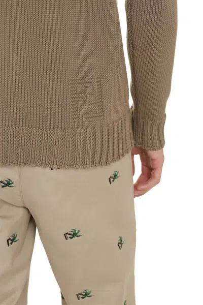 Shop Fendi Color-block Cotton-cashmere Sweater In Mud