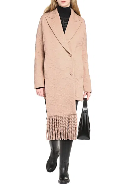 Shop Fendi Double-breasted Knit Jacket In Pink
