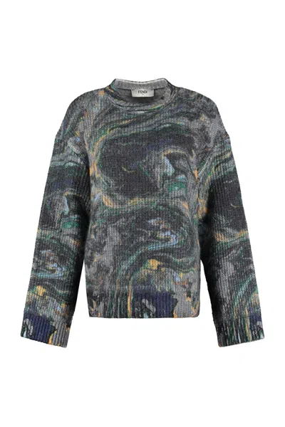 Shop Fendi Printed Crew-neck Sweater In Multicolor