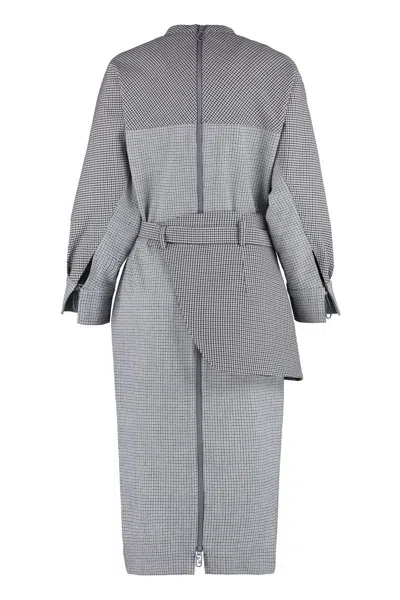 Shop Fendi Wool Sheath Dress In Grey