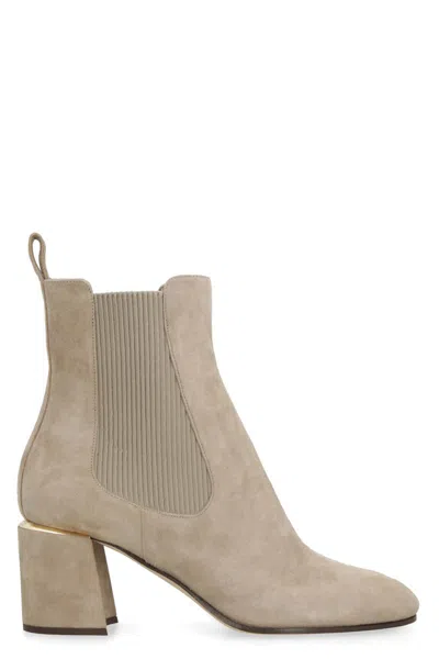 Shop Jimmy Choo The Sally 65 Suede Chelsea Boots In Taupe