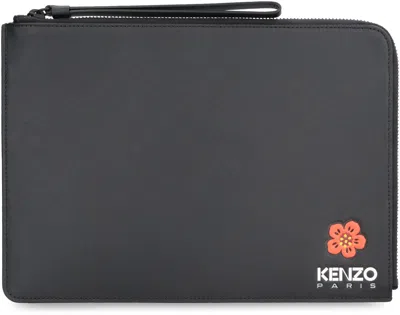 Shop Kenzo Leather Flat Pouch In Black