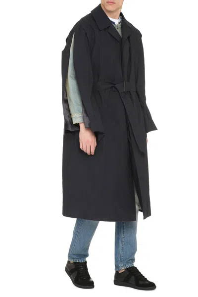 Shop Maison Margiela Layered Cotton Trench Coat In Blue