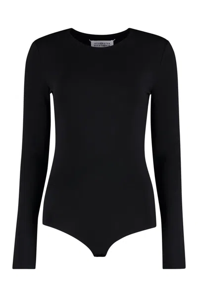 Shop Maison Margiela Long Sleeve Jersey Bodysuit In Black