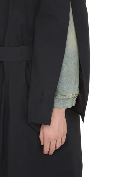 Shop Maison Margiela Layered Cotton Trench Coat In Blue