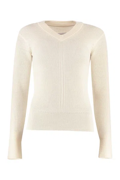 Shop Maison Margiela Ribbed Sweater In White