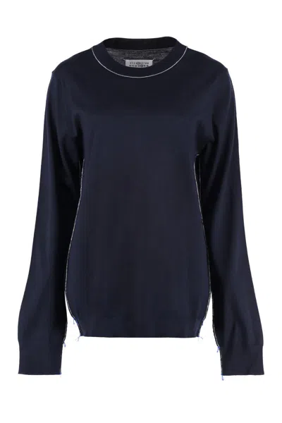 Shop Maison Margiela Wool-cotton Blend Crew-neck Sweater In Blue