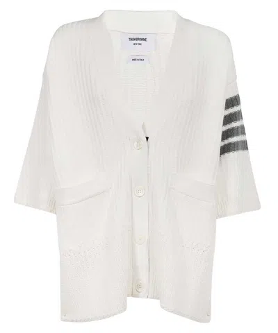 Shop Thom Browne Ribbed-knit Cardigan In White