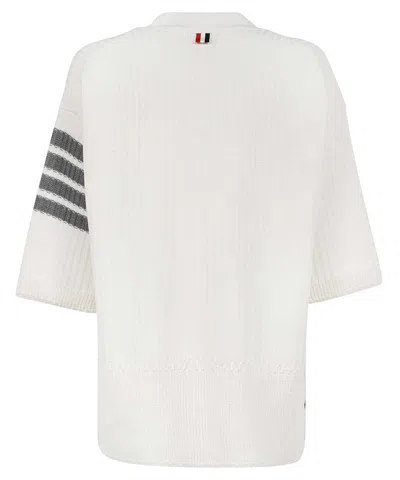 Shop Thom Browne Ribbed-knit Cardigan In White