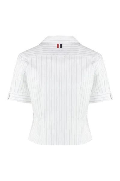 Shop Thom Browne Short Sleeve Cotton Shirt In White