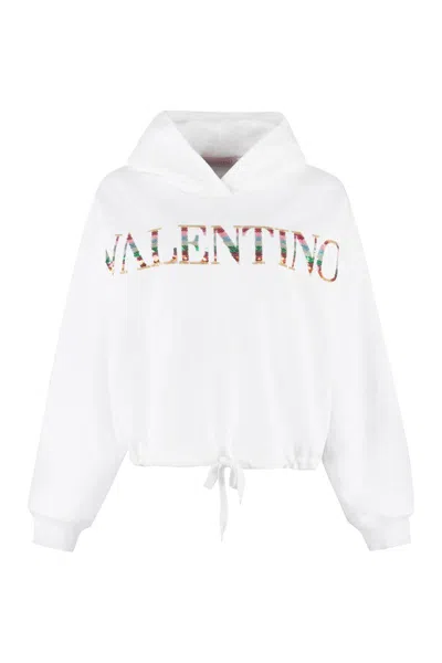 Shop Valentino Cotton Hoodie In White
