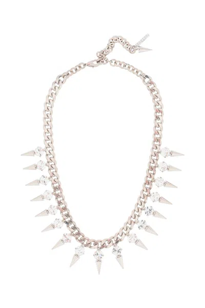 Shop Alessandra Rich Choker With Crystals And Spikes In Argento