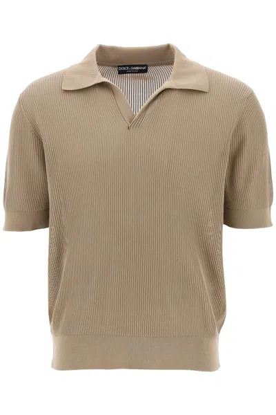 Shop Dolce & Gabbana Cotton Ribbed Perforated Polo Shirt In Mixed Colours