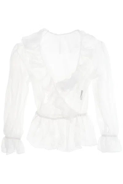 Shop Dolce & Gabbana Silk Chiffon Blouse With Ruffles. In Bianco