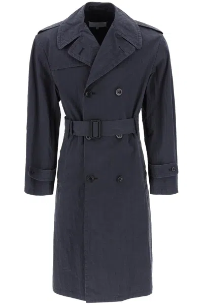 Shop Maison Margiela Double-breasted Trench Coat In Cotton In Blu